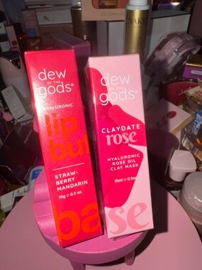 Dew of the Gods Pink Strawberry Mandarin Lip Butter & Claydate Rose Mask Duo